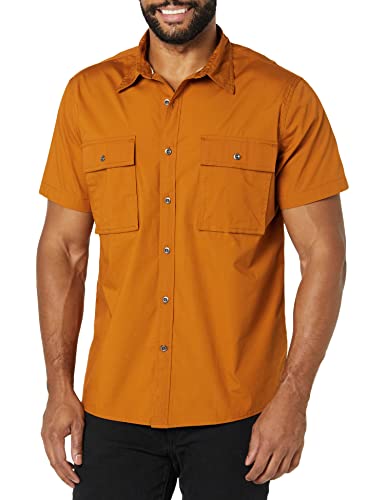 Amazon Essentials Herren Utility-Hemd mit kurzen Ärmeln, Zwei Taschen und schmaler Passform (Früher Goodthreads), Dunkles Karamell, XXL Tall von Amazon Essentials