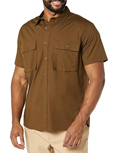Amazon Essentials Herren Utility-Hemd mit kurzen Ärmeln, Zwei Taschen und schmaler Passform (Früher Goodthreads), Dunkles Olivgrün, XXL von Amazon Essentials