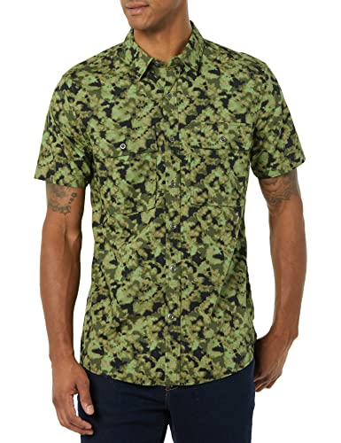 Amazon Essentials Herren Utility-Hemd mit kurzen Ärmeln, Zwei Taschen und schmaler Passform (Früher Goodthreads), Grün Military Muster, XL von Amazon Essentials