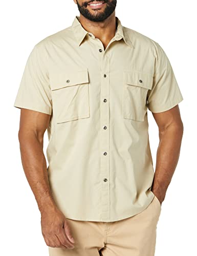 Amazon Essentials Herren Utility-Hemd mit kurzen Ärmeln, Zwei Taschen und schmaler Passform (Früher Goodthreads), Helles Khakibraun, XL von Amazon Essentials