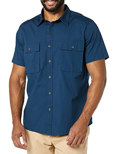 Amazon Essentials Herren Utility-Hemd mit kurzen Ärmeln, Zwei Taschen und schmaler Passform (Früher Goodthreads), Indigo, L Tall von Amazon Essentials