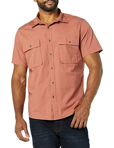Amazon Essentials Herren Utility-Hemd mit kurzen Ärmeln, Zwei Taschen und schmaler Passform (Früher Goodthreads), Lehm, XL von Amazon Essentials