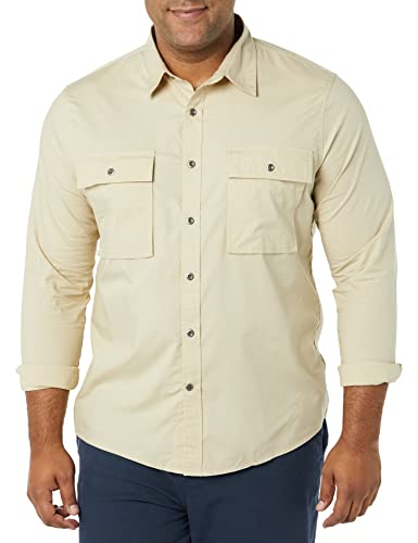 Amazon Essentials Herren Utility-Hemd mit Langen Ärmeln, Zwei Taschen und schmaler Passform (Früher Goodthreads), Helles Khakibraun, XS von Amazon Essentials
