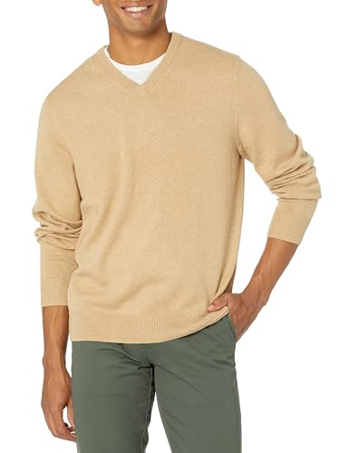 Amazon Essentials Herren Pullover-Pullover Mit V-Ausschnitt (Erhältlich In Groß und Schwer), Kamelbraun Meliert, XS von Amazon Essentials