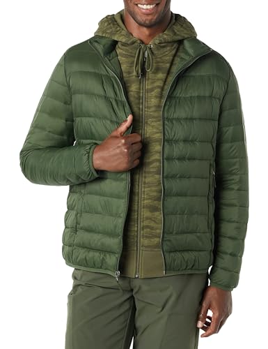 Amazon Essentials Herren Verstaubare, Leichte, Wasserabweisende Pufferjacke (Erhältlich In Big & Tall), Dunkles Olivgrün, XL von Amazon Essentials