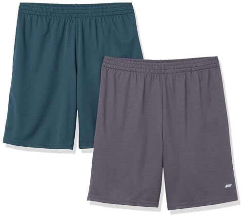 Amazon Essentials Herren Weit geschnittene Performance-Funktionsshorts (erhältlich in Big & Tall), 2er-Pack, Dunkelgrau/Dunkelgrün, L von Amazon Essentials