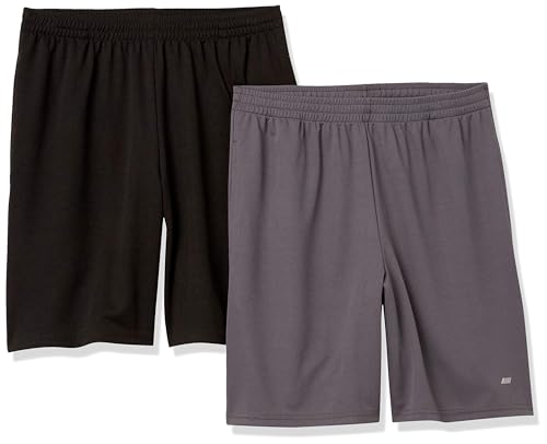 Amazon Essentials Herren Weit geschnittene Performance-Funktionsshorts (erhältlich in Big & Tall), 2er-Pack, Kohlegrau/Schwarz, M von Amazon Essentials