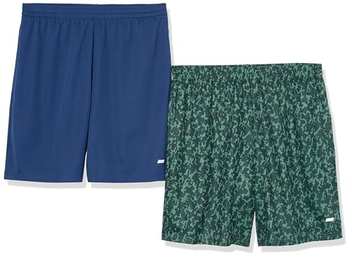 Amazon Essentials Herren Weit geschnittene Performance-Funktionsshorts (erhältlich in Big & Tall), 2er-Pack, Grün Camouflagedesign/Marineblau, L von Amazon Essentials
