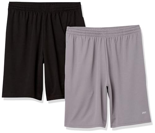 Amazon Essentials Herren Weit geschnittene Performance-Funktionsshorts (erhältlich in Big & Tall), 2er-Pack, Grau/Schwarz, M von Amazon Essentials