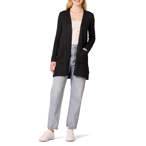 Amazon Essentials Damen Langärmliger Cardigan mit Jerseymaschen und offener Vorderseite, Schwarz Heide, S von Amazon Essentials