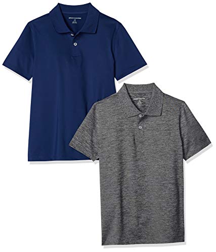 Amazon Essentials Jungen Kurzärmlige Active Performance Poloshirts, 2er-Pack, Marineblau/Grau, 6-7 Jahre von Amazon Essentials