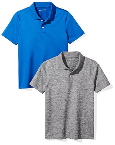 Amazon Essentials Jungen Active-Funktions-Poloshirts, 2er-Pack, Grau Space-dye/Kobaltblau, 5 Jahre von Amazon Essentials