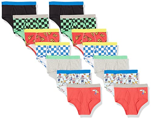 Amazon Essentials Jungen Baumwollslips, Unterwäsche, 14er-Pack, Mehrfarbig/Pizza/Haifische, 6-7 Jahre von Amazon Essentials