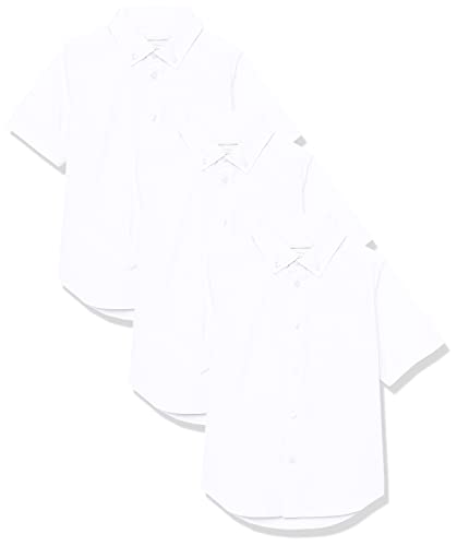 Amazon Essentials Jungen Button-Down-Uniformhemden aus Stretch-Popeline-Gewebe mit kurzen Ärmeln, 3er-Pack, Weiß, 8 Jahre Große Größen von Amazon Essentials