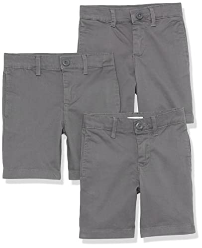 Amazon Essentials Jungen Gewebte Uniform-Shorts mit Flacher Vorderseite (knitterfrei), 3er-Pack, Dunkelgrau, 8 Jahre von Amazon Essentials