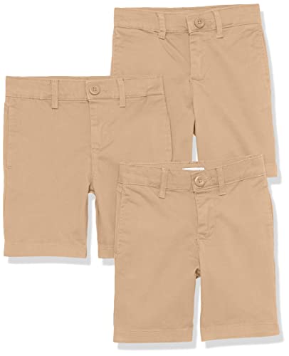 Amazon Essentials Jungen Gewebte Uniform-Shorts mit Flacher Vorderseite (knitterfrei), 3er-Pack, Khaki Tan, 8 Jahre von Amazon Essentials
