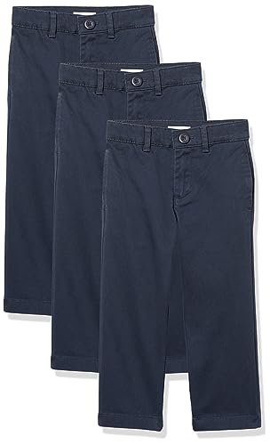 Amazon Essentials Jungen Uniform-Chinohose Mit Gerader Passform Und Flachem Vorderteil, 3er-Pack, Marineblau, 8 Jahre von Amazon Essentials