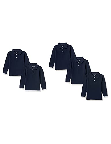 Amazon Essentials Jungen Einheitliche Piqué-Poloshirts mit Langen Ärmeln, 5er-Pack, Marineblau, 9 Jahre von Amazon Essentials