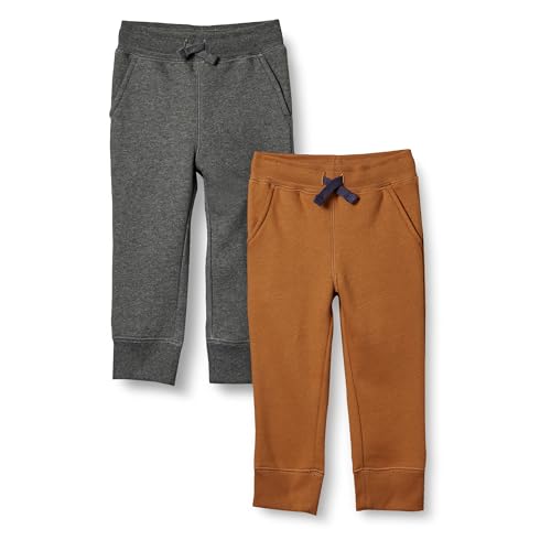 Amazon Essentials Jungen Fleece-Jogginghose, 2er-Pack, Dunkelgrau Meliert/Hellbraun, 4 Jahre von Amazon Essentials