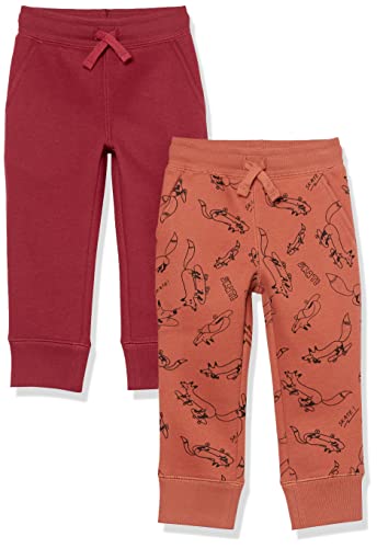 Amazon Essentials Jungen Fleece-Jogginghose - Auslauffarben, 2er-Pack, Maronibraun/Rostfarben Skate Fox, 9 Jahre von Amazon Essentials