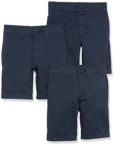 Amazon Essentials Jungen Gewebte Uniform-Shorts mit Flacher Vorderseite (knitterfrei), 3er-Pack, Marineblau, 7 Jahre Große Größen von Amazon Essentials