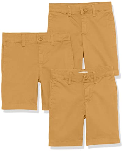 Amazon Essentials Jungen Gewebte Uniform-Shorts mit Flacher Vorderseite (knitterfrei), 3er-Pack, Dunkles Khakibraun, 11 Jahre von Amazon Essentials