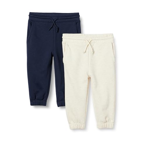 Amazon Essentials Jungen Jogginghose aus Baumwolle, 2er-Pack, Haferbeige Meliert/Marineblau, 3 Jahre von Amazon Essentials