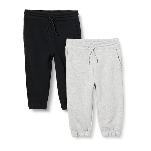Amazon Essentials Jungen Jogginghose aus Baumwolle, 2er-Pack, Hellgrau Meliert/Schwarz, 5 Jahre von Amazon Essentials