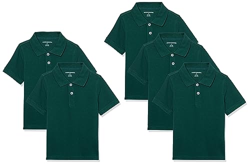 Amazon Essentials Jungen Kurzärmelige Piqué-Poloshirts, Uniform, 5er-Pack, Dunkelgrün, 10 Jahre von Amazon Essentials