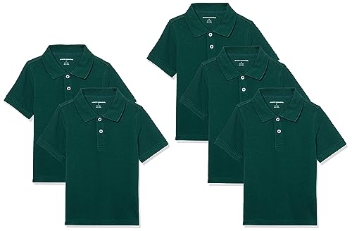 Amazon Essentials Jungen Kurzärmelige Piqué-Poloshirts, Uniform, 5er-Pack, Dunkelgrün, 11-12 Jahre von Amazon Essentials