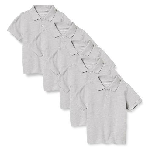 Amazon Essentials Jungen Kurzärmelige Piqué-Poloshirts, Uniform, 5er-Pack, Grau Meliert, 2 Jahre von Amazon Essentials