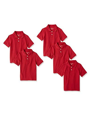 Amazon Essentials Jungen Kurzärmelige Piqué-Poloshirts, Uniform, 5er-Pack, Rot, 10 Jahre von Amazon Essentials