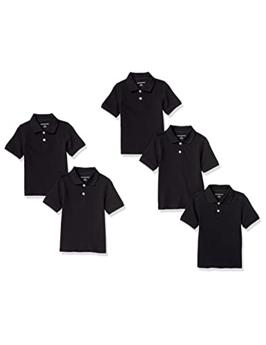 Amazon Essentials Jungen Kurzärmelige Piqué-Poloshirts, Uniform, 5er-Pack, Schwarz, 10 Jahre von Amazon Essentials