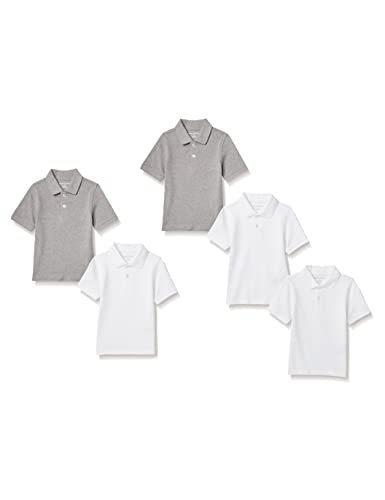 Amazon Essentials Jungen Kurzärmelige Piqué-Poloshirts, Uniform, 5er-Pack, Weiß/Mittelgrau Meliert, 10 Jahre von Amazon Essentials