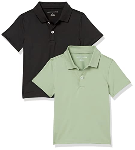 Amazon Essentials Jungen Kurzärmlige Active Performance Poloshirts, 2er-Pack, Schwarz/Olivgrün, 4 Jahre von Amazon Essentials