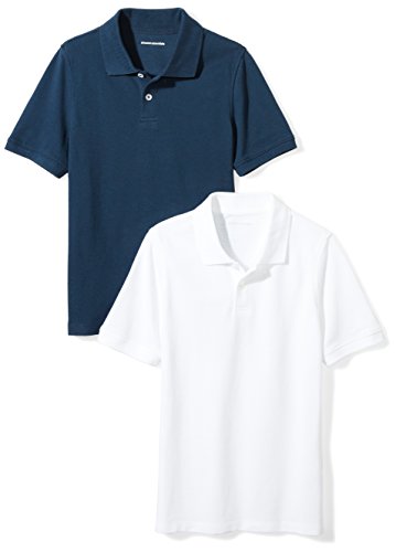 Amazon Essentials Jungen Kurzärmlige Piqué-Poloshirts Für Schuluniformen, 2er-Pack, Marineblau/Weiß, 6-7 Jahre von Amazon Essentials