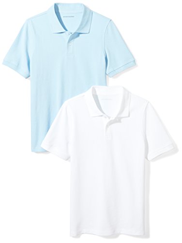 Amazon Essentials Jungen Kurzärmlige Piqué-Poloshirts Für Schuluniformen, 2er-Pack, Weiß/Hellblau, 6-7 Jahre von Amazon Essentials
