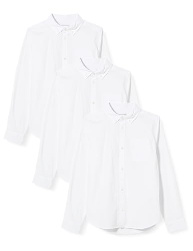 Amazon Essentials Jungen Langärmelige, gewebte Uniform-Hemden aus Stretch-Popeline mit Knopfleiste, 3er-Pack, Weiß, 10 Jahre von Amazon Essentials