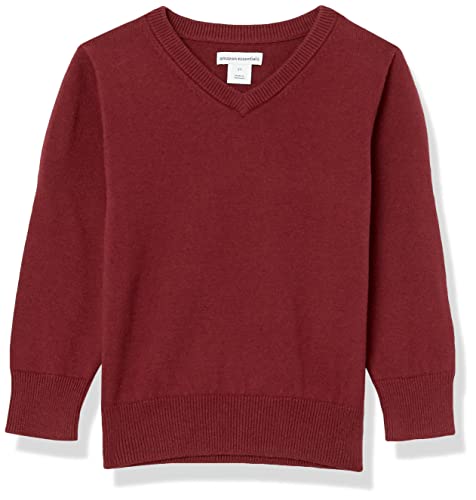 Amazon Essentials Jungen Pullover aus Baumwolle mit V-Ausschnitt, Uniform, Burgunderrot Meliert, 2 Jahre von Amazon Essentials