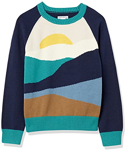 Amazon Essentials Jungen Pullover mit Rundhalsausschnitt-Auslauffarben, Marineblau Sonne, 2 Jahre von Amazon Essentials