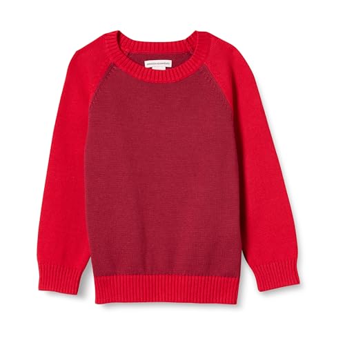 Amazon Essentials Jungen Pullover mit Rundhalsausschnitt, Rot Farbblock, 4 Jahre von Amazon Essentials