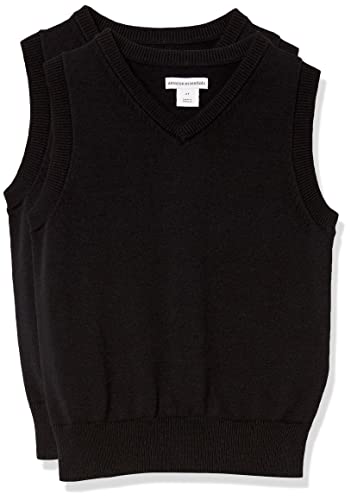 Amazon Essentials Jungen Pulloverweste aus Baumwolle mit V-Ausschnitt, Uniform, 2er-Pack, Schwarz, 4 Jahre von Amazon Essentials
