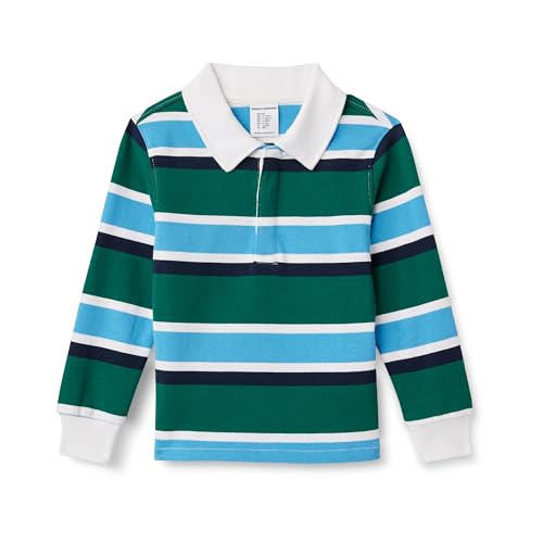 Amazon Essentials Jungen Rugby-Poloshirt, Dunkles Smaragdgrün Blau Blockstreifen, 10 Jahre von Amazon Essentials