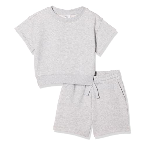 Amazon Essentials Jungen Set aus Sweatshirt und Shorts mit lockerer Passform, 2er-Pack, Hellgrau Meliert, 9 Jahre von Amazon Essentials