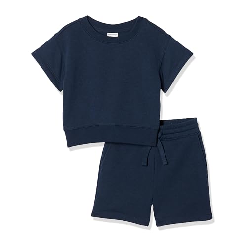 Amazon Essentials Jungen Set aus Sweatshirt und Shorts mit lockerer Passform, 2er-Pack, Marineblau, 3 Jahre von Amazon Essentials