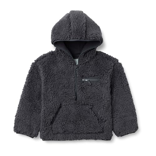 Amazon Essentials Jungen Sherpa-Kapuzenpullover mit halbem Reißverschluss, Dunkelgrau, 9 Jahre von Amazon Essentials