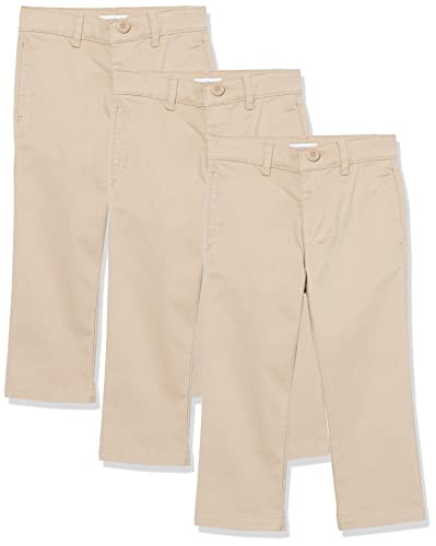 Amazon Essentials Jungen Uniform-Chinohose Mit Gerader Passform Und Flachem Vorderteil, 3er-Pack, Helles Khakibraun, 10 Jahre von Amazon Essentials