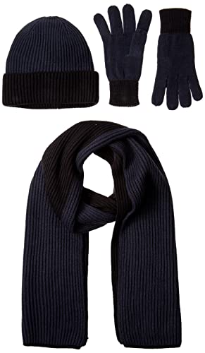 Amazon Essentials Unisex Erwachsene Set mit Strickmütze, Schal und Handschuhen, 3er-Pack, Schwarz/Blue Nights, Einheitsgröße von Amazon Essentials