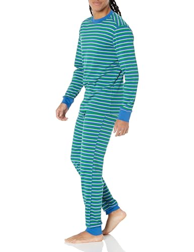 Amazon Essentials Herren Pyjamaset, Strick-Auslauffarben, Blau Grün Streifen, XXL von Amazon Essentials