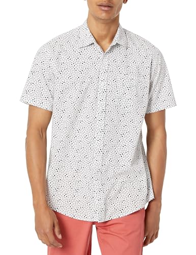 Amazon Essentials Herren Kurzärmeliges Hemd mit Aufdruck, Normale Passform, Schwarz Weiß Geometrisches Muster, M von Amazon Essentials